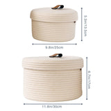 1 x RAW Customer Returns Yearonan 2 PCS Cosmetic Storage Basket with Lid Storage Box Natural Cotton Yarn Material Washable Decorative Basket Leather Label Handle Storage Basket Set 30X17 cm 25X13.5 cm  - RRP €29.21