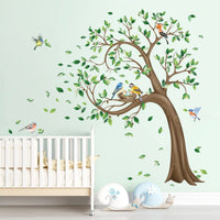 1 x RAW Customer Returns decalmile Wall Tattoo Tree Large Green Wall Sticker Tree Leaves Birds Wall Sticker Children s Room Bedroom Living Room Wall Decoration - RRP €21.17