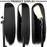 1 x RAW Customer Returns PORSMEER Long Straight Straight Wig Black Natural Middle Part Lace Wigs for Women Synthetic Wig for Daily or Halloween Costume Cosplay Wigs Black - RRP €28.09