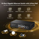 1 x RAW Customer Returns MokerLink 10 Port Gigabit PoE Switch, 8 GE PoE , 2 GE Uplink, 10 100 1000Mbps, 120W 802.3af at PoE, Fanless Plug Play Ethernet Switch - RRP €49.99