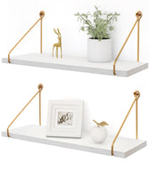 1 x RAW Customer Returns Afuly Wall Shelves White Wood Gold Metal Shelves for Walls Modern Bathroom Children s Room Kitchen Living Room Set of 2 - RRP €28.22