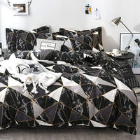 1 x RAW Customer Returns Omela bed linen marble 135x200 4-piece black and white marble look duvet cover microfiber geometric pattern modern reversible bed linen with zipper and pillowcase 80x80 cm - RRP €47.28