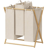 1 x Brand New Lifewit Bamboo 3 Compartments Laundry Hamper 150L, Foldable Laundry Basket Laundry Sorter Laundry Box Laundry Separator Laundry Sorting System Laundry Basket for Laundry Room, Bedroom, Beige - RRP €40.33