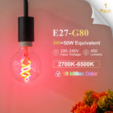 1 x RAW Customer Returns DiCUNO Smart vintage light bulb E27, 5W filament G80 Edison, LED intelligent bulb 450lm, RGBCCT dimmable 2700-6500K, controllable via APP, compatible with Alexa, Echo Dot, Google Home, 230V, 1-pack - RRP €20.16