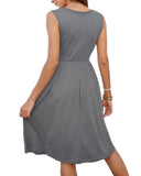 1 x RAW Customer Returns MOLERANI Summer Dress Women Gray Sleeveless Lace V-Neck Casual Dresses Botton Down Elastic Waist Swing Dress with Pocket Gray L - RRP €24.99