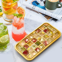 7 x Brand New YXHZVON ice cube tray with lid and container, ice cube container with 64 pieces square, release all ice cubes in one second, double layer 2 levels, 1 ice bucket and scoop, yellow  - RRP €142.8