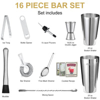 1 x RAW Customer Returns 16pcs Cocktail Shaker, Coktail Mixing Set, Cocktail Set With A Double Jigger, Ice Tongs, Cocktail Shaker, Cocktail Mixing With Muddler, Bottle Opener, Boston Shaker - RRP €23.18