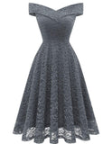 1 x Brand New Homrain Women s Evening Dresses Elegant Wedding Lace Dress Off Shoulder Rockabilly A-Line Dress Cocktail High Low Bridesmaid Dresses -1Grey 2XL - RRP €49.99