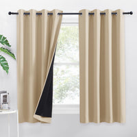 1 x RAW Customer Returns PONY DANCE Opaque curtains for living room, short set of 2, H 145 x W 140 cm, double-layer blackout curtains, heavy curtain, cold protection and energy saving, thermal curtain with eyelets, biscotti beige - RRP €34.31