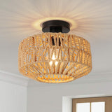 1 x RAW Customer Returns FORCOSO rattan ceiling light, boho lamp ceiling with natural rattan lampshade, E27 vintage chandelier, rustic brown ceiling lamp for living room, bedroom, dining room, kitchen, hallway - RRP €39.99