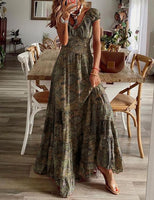 1 x RAW Customer Returns ABYOVRT Summer Dresses Women s Summer Dress Boho Long Dresses Bohemian Flowers Beach Dress V-Neck Casual Dresses Short Sleeve Maxi Dresses, Brown, M - RRP €26.99