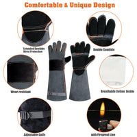 1 x RAW Customer Returns Leather grill gloves, fireproof gloves, unisex oven gloves, grill gloves with forearm protection, reusable baking gloves, heat-resistant grill gloves for grilling, cooking, baking, outdoors - RRP €22.16