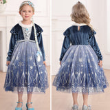 1 x Brand New LiUiMiY Frozen Elsa Dress Girls Ice Princess Costume Children Long Sleeve Snow Queen Disguise Birthday Party Mardi Gras Halloween Carnival Blue, 128-134 Label 130  - RRP €37.9