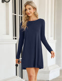 1 x RAW Customer Returns Clearlove Women s T-Shirt Dress Casual Tunic Swing Dress A-Line Long Sleeve Round Neck Casual Dress REUSEABLE Packaging , C-Dark Blue, S - RRP €25.2