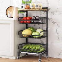 1 x RAW Customer Returns COVAODQ Vegetable rack for kitchen, stackable fruit basket vegetables, storage trolley kitchen trolley with lockable wheels and wooden top, for bathroom, kitchen, office, towels plank  - RRP €56.99