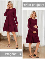 1 x Brand New MAVIS LAVEN Women s Maternity Dress Rib Knit Crew Neck Long Sleeve Casual Maternity Dresses for Photo Shoot Baby Shower, Wine Red XL - RRP €27.06