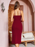 1 x RAW Customer Returns Missufe Cocktail Dress Wrap Dress Festive Bodycon Evening Dresses Women s Party Dress Summer Dress Midi Dress Elegant Wedding Sleeveless Spaghetti Strap Dresses Burgundy, Medium  - RRP €48.99