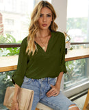 1 x RAW Customer Returns ZANZEA Blouse Women V-Neck Long Sleeve Elegant Shirt Chiffon Oversize Long Blouse Casual Tunic Tops A-Army Green 42 EU - RRP €34.27