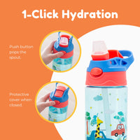 1 x RAW Customer Returns BOZ - Children s drinking bottle - 2 bottles - Simple straw at the touch of a button - BPA-free children s bottle with leak-proof design - Suitable for boys from 3 years - Car and construction site motif - RRP €24.99