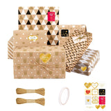 1 x Brand New Gift wrap birthday 7 rolls, double-sided tape and stickers, recyclable wrapping paper, eco kraft gift paper, gift wrap set for gifts 70 x 50cm  - RRP €22.8