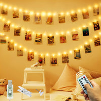 1 x RAW Customer Returns Photo clips fairy lights, Slochi 12M 120LED USB decoration photos wall with remote control pictures for rooms, living rooms, Christmas, weddings, parties, warm white - RRP €13.1