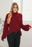 1 x Brand New Sovoyontee Women s 2024 Fall Oversized Round Neck Long Puff Sleeve Chunky Knit Pullover Sweater Tops, Ruby Red, Small - RRP €45.11