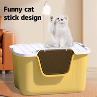 1 x RAW Customer Returns Saimly Extra Large Cat Litter Box with Litter Mat, Anti-Splashing Kitty Litter Box with Removable Lid and High Sides, Large Plastic Cat Litter Box with Funny Cat Stick - RRP €55.45