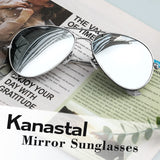 1 x RAW Customer Returns KANASTAL Sunglasses Men and Women Mirrored Silver Lenses with Premium Metal Frame UV400 Protection Classic Mirrored Glass Sunglasses - RRP €19.67