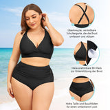 1 x RAW Customer Returns Century Star Bikini Women Tummy Control Big Breasts Swimsuit V Neck Swimwear Tummy Control Bikini Sets High Waist Black 2XL - RRP €39.98