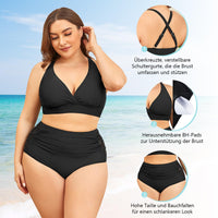 1 x RAW Customer Returns Century Star Bikini Women Tummy Control Big Breasts Swimsuit V Neck Swimwear Tummy Control Bikini Sets High Waist Black L - RRP €39.99