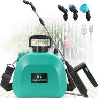 1 x RAW Customer Returns SYLSTAR Pressure Sprayer 5 Liters, Electric Plant Sprayer with 3 Mist Nozzles, USB Rechargeable Handle and Telescopic Rod, Garden Sprayer, Weed Sprayer Water Sprayer with Adjustable Shoulder Strap Green  - RRP €34.28