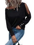 1 x RAW Customer Returns GORGLITTER Cut Outs Top Women s Elegant T-Shirt Long Sleeve Spring Shirts Casual Shirt with Asymmetrical Neckline Black L - RRP €29.23