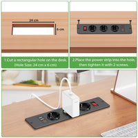 1 x RAW Customer Returns Table socket with USB C PD20W, 3-way built-in power strip with 3 USB, table power strip with switch, built-in socket with USB for furniture or work surfaces, 2M cable, black - RRP €39.13