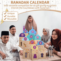 2 x Brand New Sinmoe 30 Eid Mubarak Gift Bags DIY Ramadan Calendar Fillable Reusable Printed Kraft Paper Bags with Gold Number Stickers Favor Cards for Muslim Ramadan Party - RRP €33.6