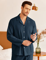 1 x RAW Customer Returns Ekouaer Men s Long Pajamas Cotton Two-Piece Sleepwear Long Sleeve Loungewear Winter Men Button Down, Navy Blue, L - RRP €38.35