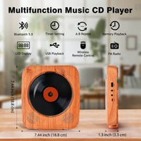 1 x RAW Customer Returns Portable CD Player, Bluetooth Hi Fi Stereo Dual Speaker, with Vertical Stand, Audio Cable to 3.55mm AUX Port, Remote Control Wood Grain  - RRP €44.99