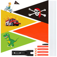 1 x Brand New GYHWOFUL 4 Pack Bicycle Pennants Children, Bicycle Flag - Dinosaur, Truck, Pirate, Red Flag, High Visibility Flag Children s Bicycle with Mounting Bracket, Bicycle Accessories, Children Outdoor Cycling - RRP €11.09