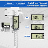 1 x RAW Customer Returns Raynesys 8 inch digital caliper, stainless steel digital caliper with 3 size modes from mm inch fractional measuring tools for household and industrial measurement caliper with 2 spare batteries, silver - RRP €40.33