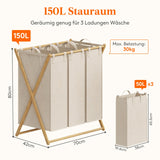 1 x Brand New Lifewit 150L Laundry Hamper 3 Compartments, Large Foldable Bamboo Laundry Hamper, Dirty Clothes Basket 3 Removable Bags, Laundry Hamper for Laundry, Bedroom, Bathroom, Beige - RRP €40.33