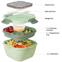 1 x RAW Customer Returns Greentainer salad container with compartments, lunch box with cutlery for adults and children, salad box to go, bento box for school, work, picnic, travel, leak-proof lunch box 1700 ml, green - RRP €17.14