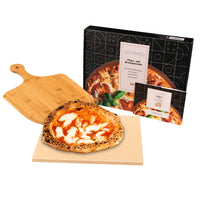 1 x RAW Customer Returns GOURMEO pizza stone set with bamboo shovel - 38x30cm square - Cordierite pizza stone for oven, gas grill and grill - even heat distribution and easy cleaning - RRP €34.99