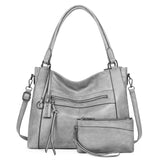 1 x RAW Customer Returns BAIGIO 2-piece handbags women s set shoulder bag large shopper bag PU leather shoulder bag crossbody bag tote laptop women s bag handle bags tote bag with wallet zip, light grey - RRP €33.26