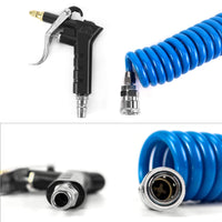 1 x RAW Customer Returns QWORK truck spiral hose blow-out gun with 5 meter hose and 6 mm quick coupling, compressed air gun suitable for 6 mm air hose, blue - RRP €16.91