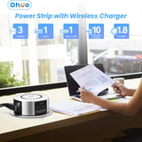 1 x RAW Customer Returns 3-way retractable socket USB C with 10W wireless charger, Ohuo 2 USB built-in socket for worktop multiple socket with 1.8M cable, D 120mm - RRP €73.36