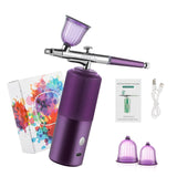 1 x RAW Customer Returns IeBilif Wireless Airbrush Set with Compressor, Portable Air Brush Compressor Set, Rechargeable Airbrush for Nails, Model Painting, Cake, Makeup Purple  - RRP €35.78