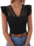 1 x RAW Customer Returns GORGLITTER Women s Elegant T-Shirt Summer Top with Air Lace Butterfly Sleeves Summer Shirt Office Casual Shirt Black S - RRP €22.18