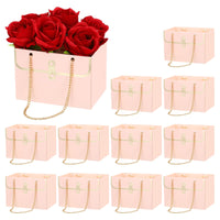 1 x RAW Customer Returns PATIKIL Flower Gift Box, 12pcs Paper Bouquet Flower Gift Bag with Rectangle Handle Metal Chain Tote for Florist Wedding Party Birthdays Bridal Shower, Pink - RRP €25.2