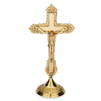 1 x RAW Customer Returns Ajuny Brass Crucifix Decorative Cross with Stand Catholic Jesus Christ Statue Tabletop for Home Office Church Decor Religious Gifts Golden - RRP €20.4