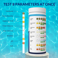 1 x RAW Customer Returns 8IN1 Pool Test Strips, 100 Pack Water Chemistry Test Strips for Pool, Spa and Hot Tub, Accurate Pool Tester for Salt, Hardness, Total Alkalinity, Cyanuric Acid, Total Chlorine, Free Chlorine, Bromine and pH 8IN1  - RRP €19.5