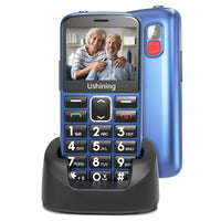 1 x RAW Customer Returns USHINING mobile phone for seniors, mobile phone with large buttons, high volume, SOS function, charging station, hearing aid compatibility - blue - RRP €35.4